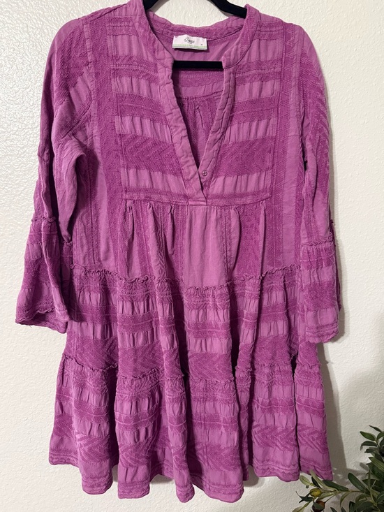 Devotion TWINS Dresses & Skirts - Devotion Twins Ella Jacquard Cotton Silk Tiered Boho Mini Dress XS Purple